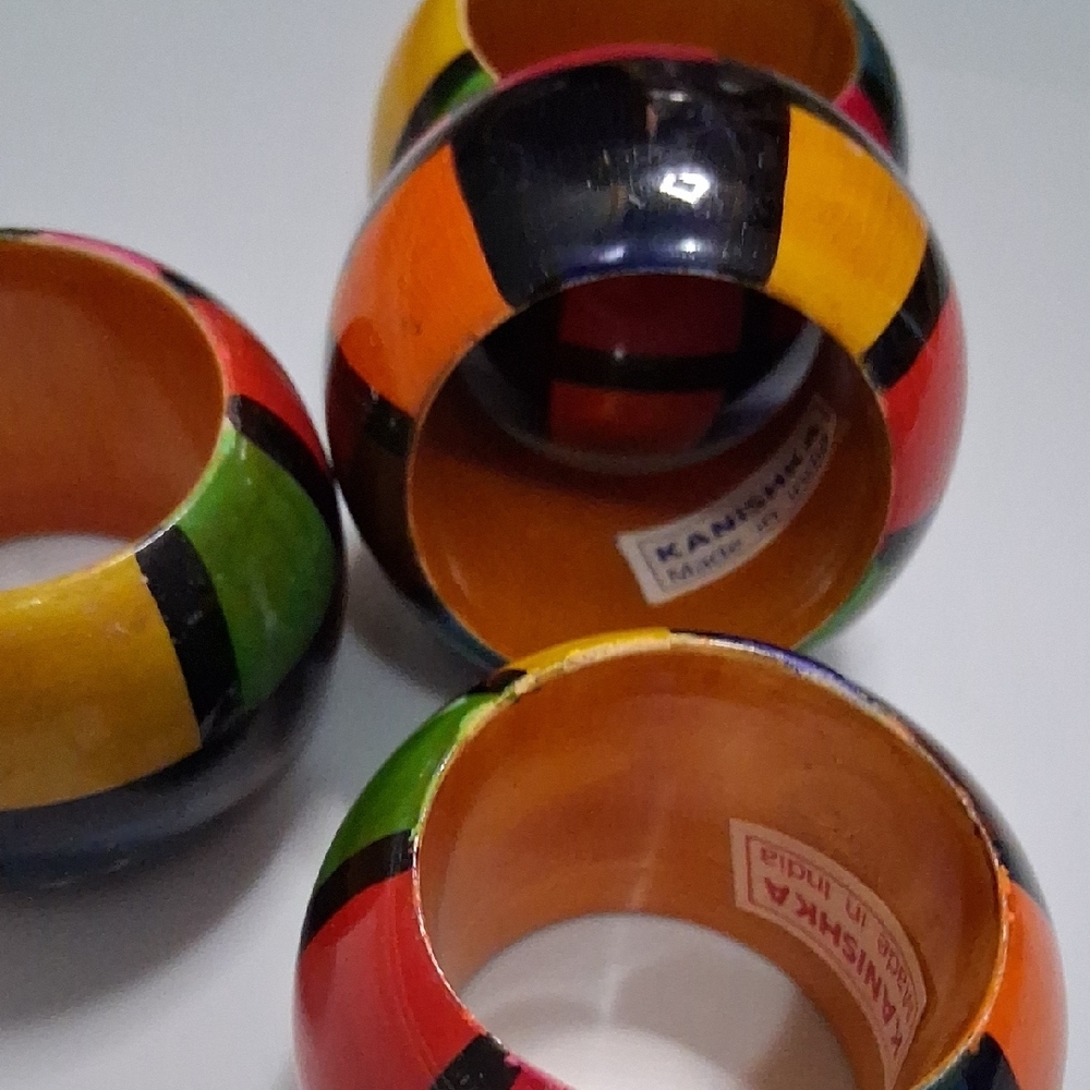 Colorful Wooden Napkin Rings Set - Picture 2 of 5